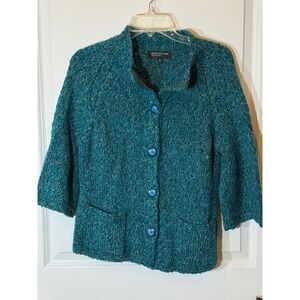 Jones New York Teal Marl Chunky Knit Button Front Cardigan Sweater women's
Med
